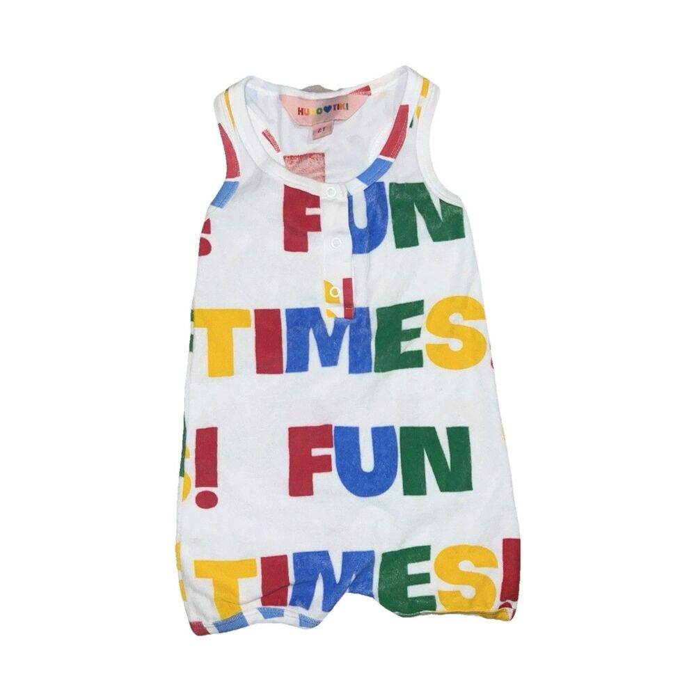 Hugo Loves Tiki Unisex Fun Times White Terry Cloth Shorts Sleeveless Romper 2T
